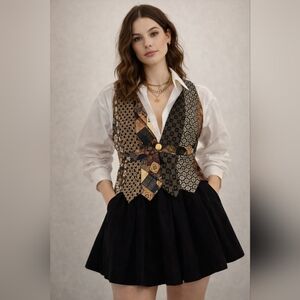 Geometric Patterned Vest with Black Skirt